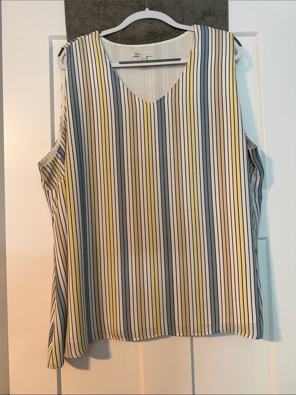 Cato Vertical Stripe V-Neck Sleeveless Camisole — Yellow, Navy, White